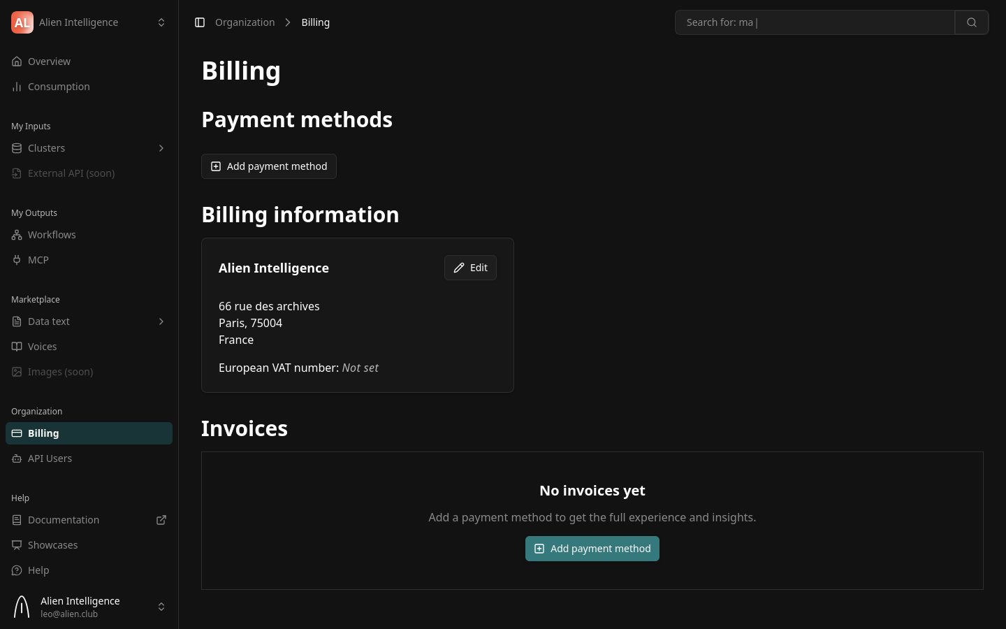 Billing page