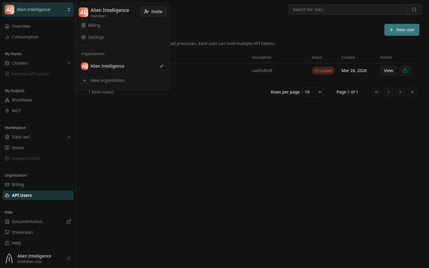 Organization switcher dropdown